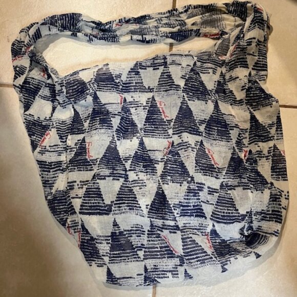 Free People Reusable Bag Gauze Linen Geometric Print Hobo Tote One Strap - Picture 1 of 9